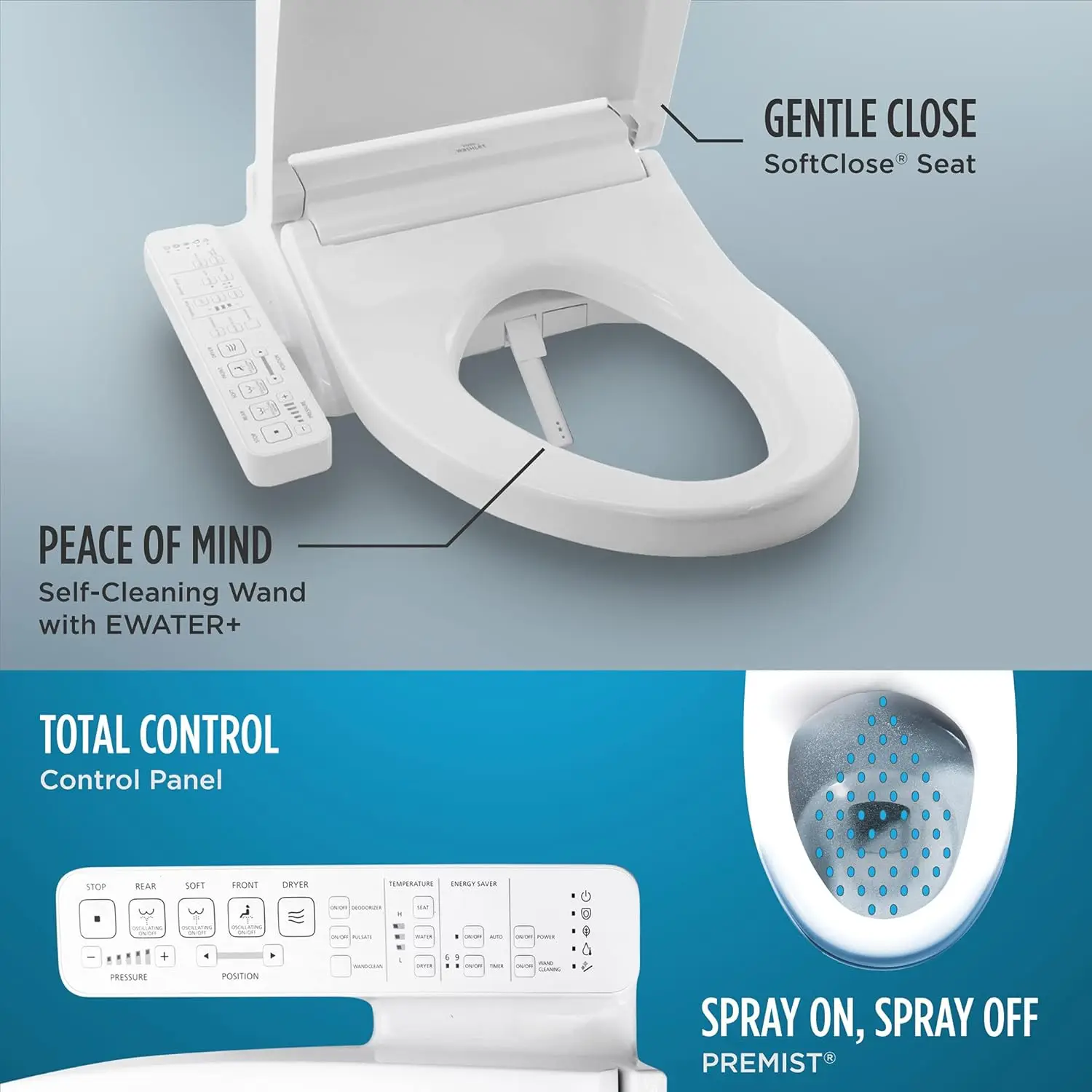 WASHLET C2 Electronic Bidet Toilet Seat with PREMIST and EWATER+ Wand Cleaning, Elongated, Cotton White 3