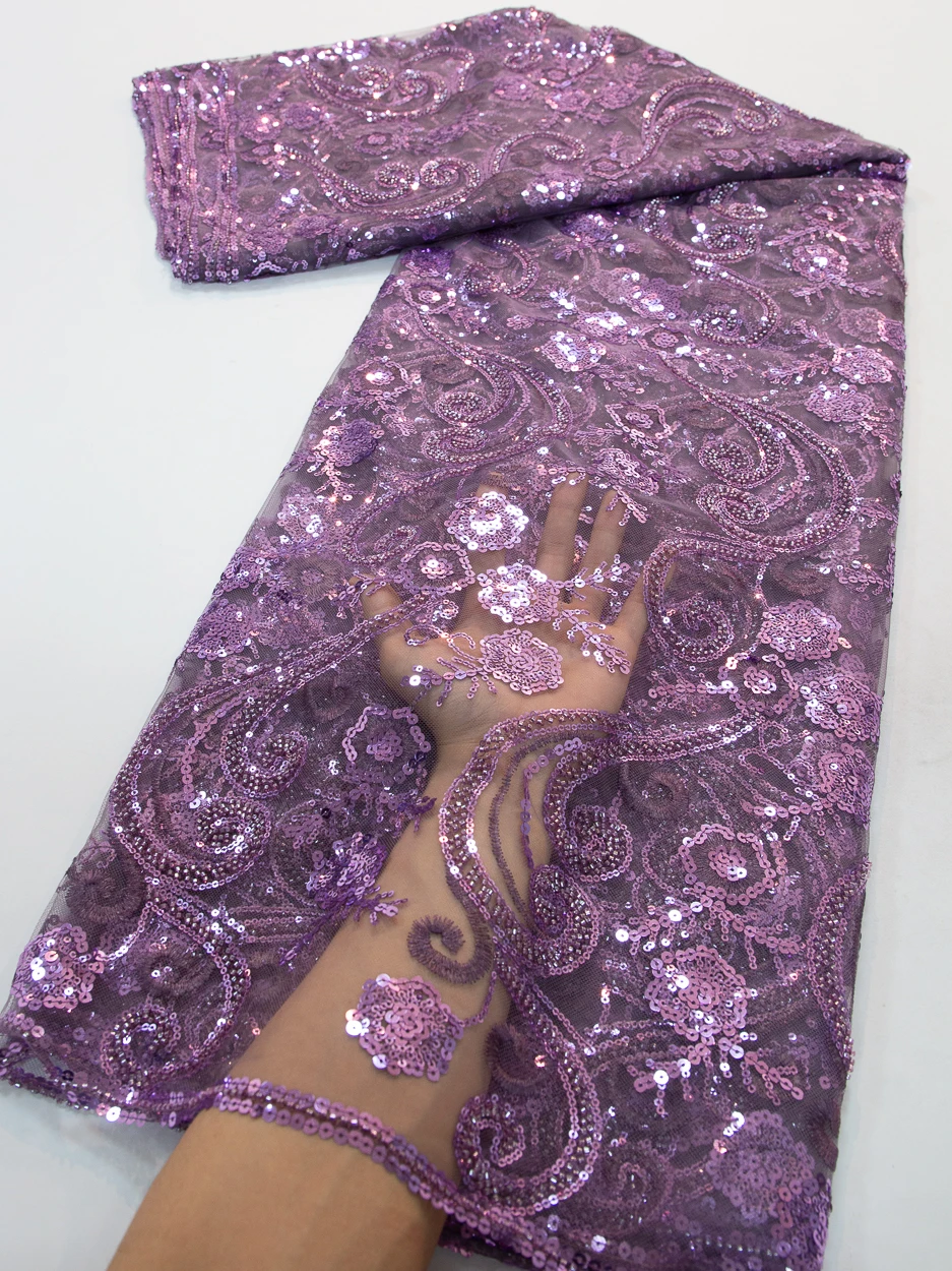 African Nigerian Material Lace Fabric For Wedding With Sequins Embroidery French Lace Fabrics TY3800
