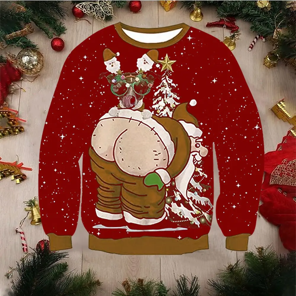 Sudadera con capucha para hombre de otoño e invierno con estampado 3D de Papá Noel, suéter divertido, parodia, moda, deportes callejeros, jersey informal para hombre