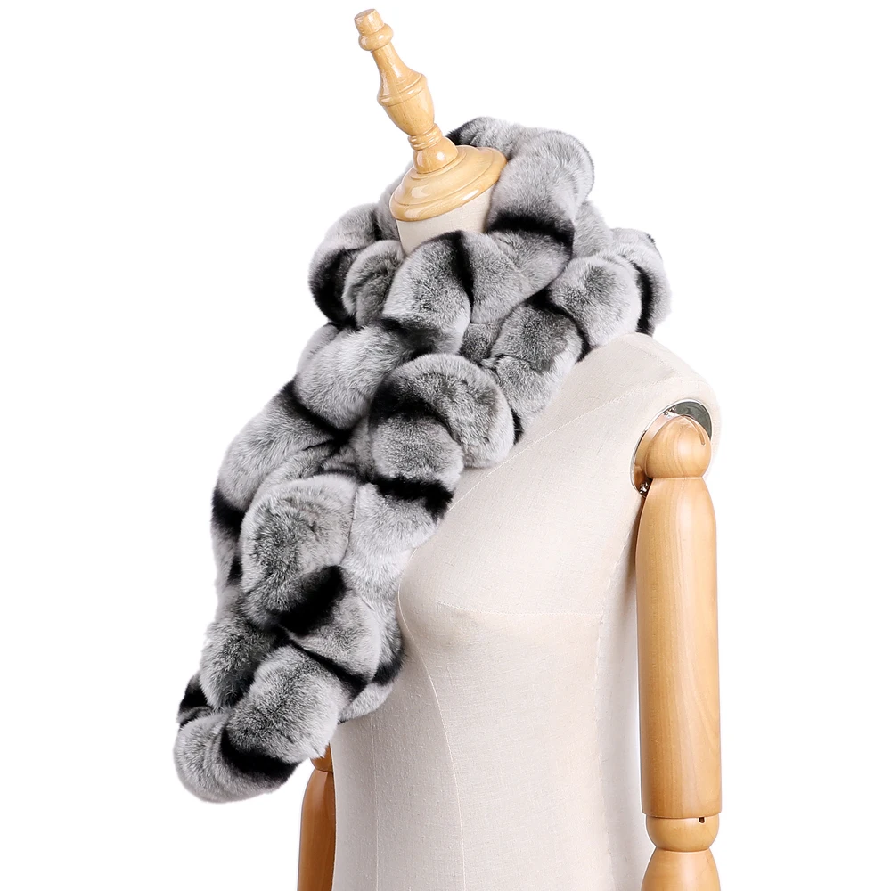 Genuine Women's Winter Warm Soft Real Rex Rabbit Fur Hand Sew Scarf Girl's Scarves Wraps Fashion Neck Warmer Shawl Scarfs