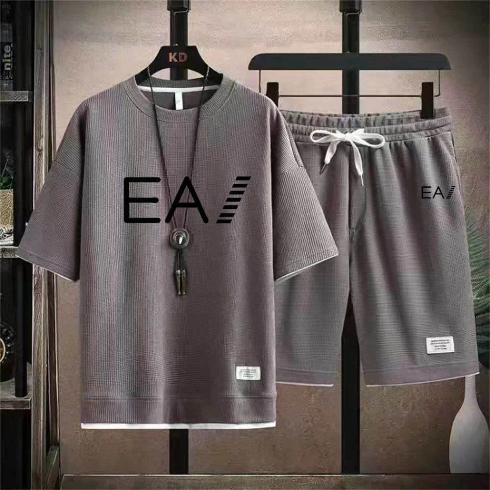 Summer Men's two-piece Linen Fabric Casual T-shirt and Men's Tracksuit Fashion short-sleeved tracksuit 4