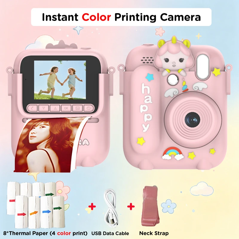 Children's Instant Color Print Camera with 32GB Storage, 1080P Video, and Built-in Games