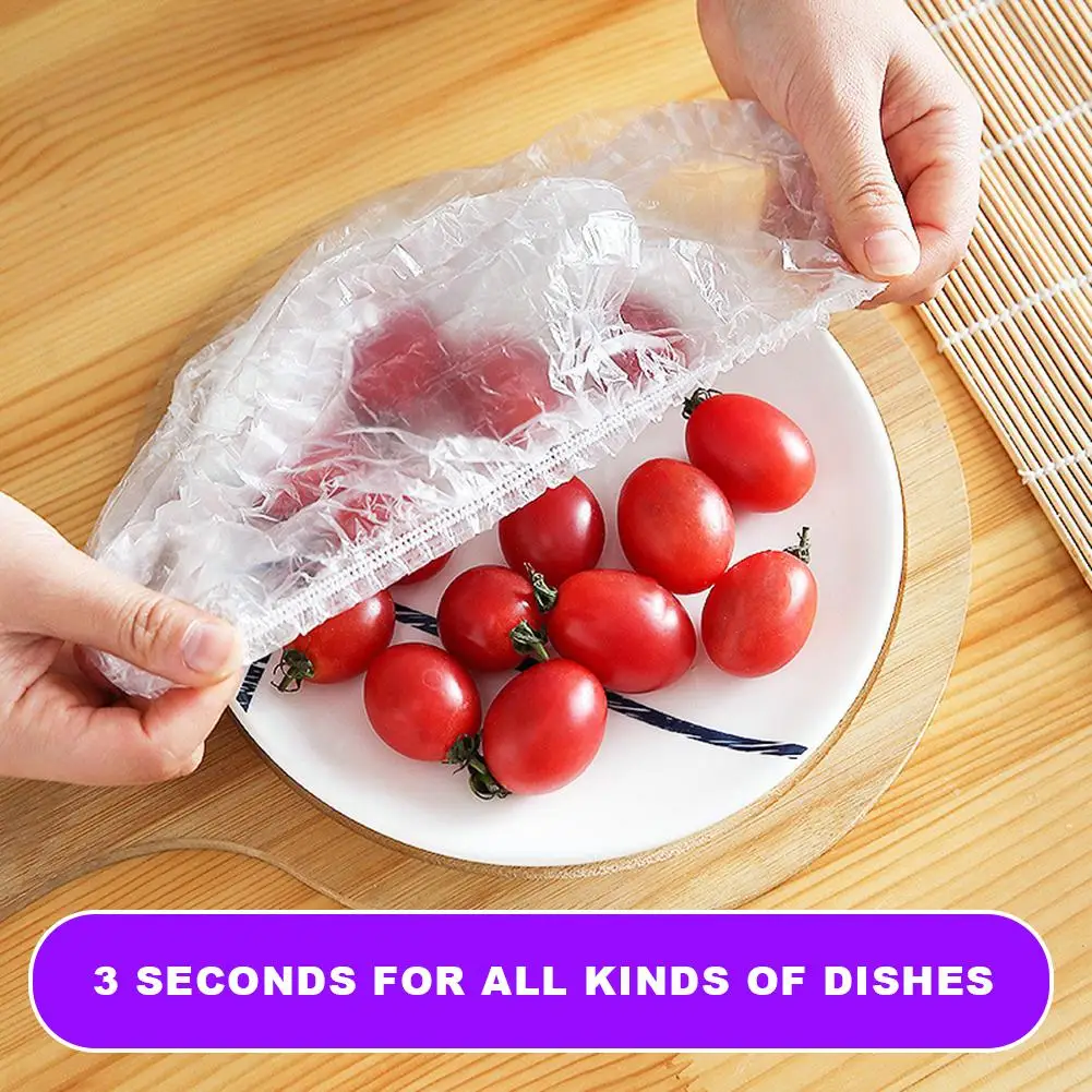 50pcs Disposable Food Cover Bag 200-400mm Large Elastic Plastic Wrap Kitchen Fresh Keeping Saver Bag for Fruit Bowls Cups