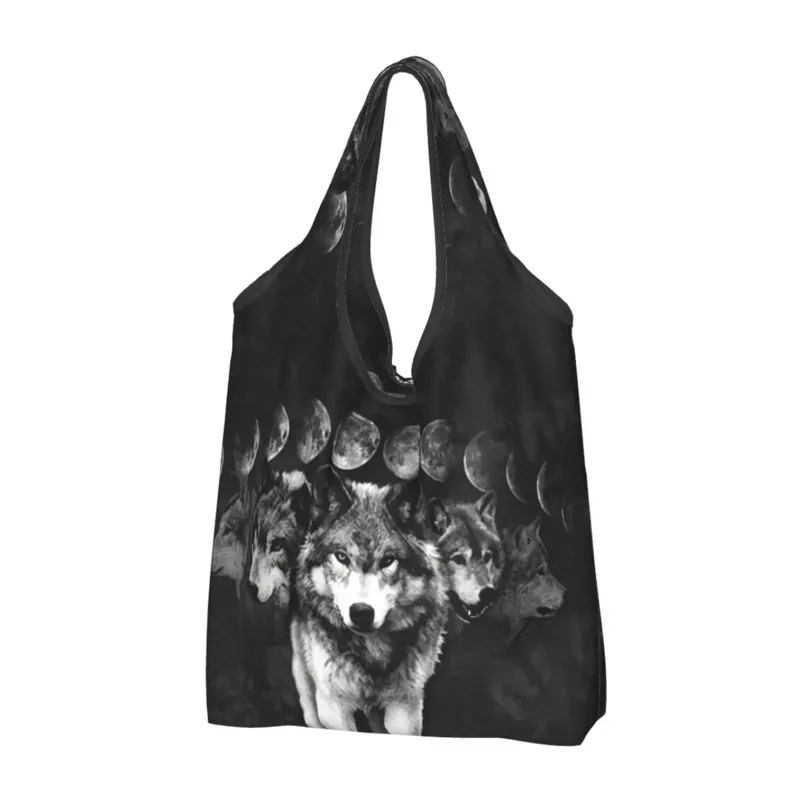 

Custom Animal Spirit Guides Shopping Bag Women Portable Large Capacity Grocery Wolf Family Tote Shopper Bags