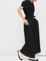 Miyake Pleated Sleeveless Jumpsuit Casual Wide Leg Pants Women Fall Clothes Loose Loose Summer 2023 Black Belt Bandage Jumpsuit - Image 3