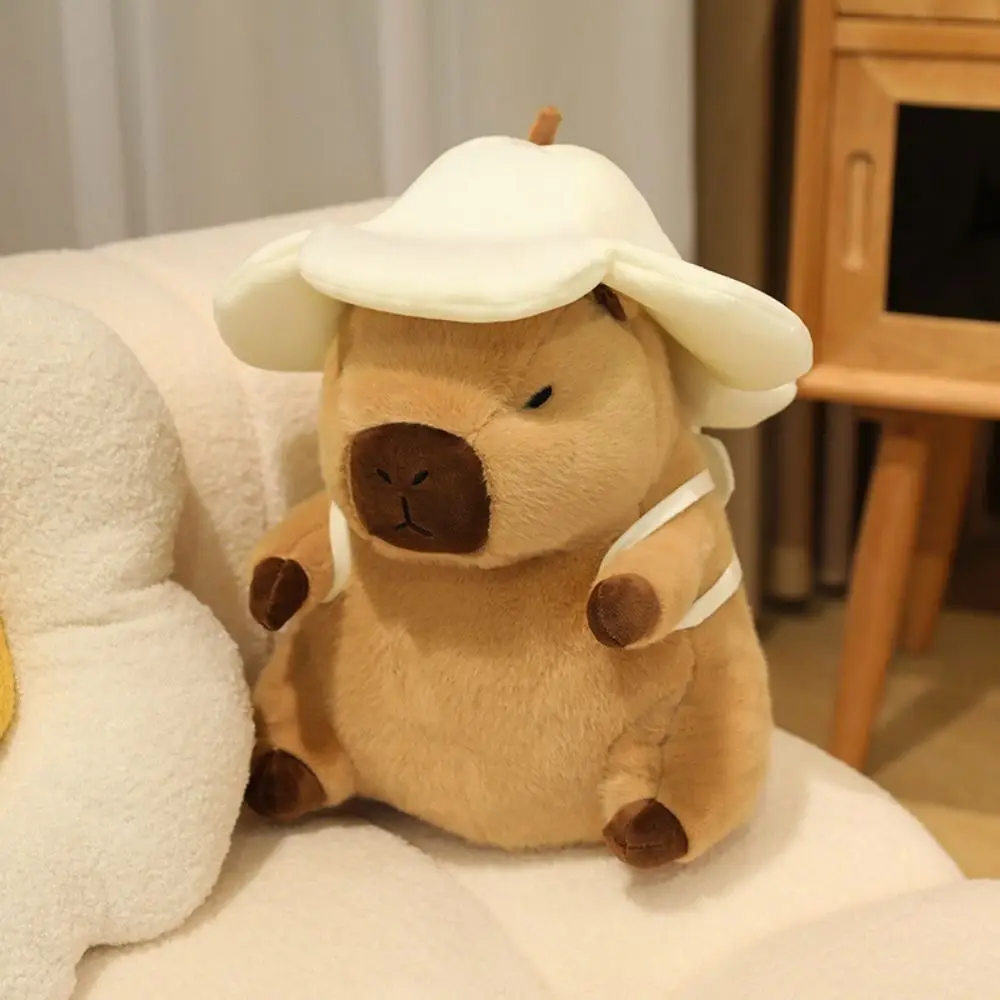 Flower Hat Capybara Plush Toy Doll Animal Soft Simulation Capybara Toy Animal Backpack PP Cotton Stuffed Capybara Doll