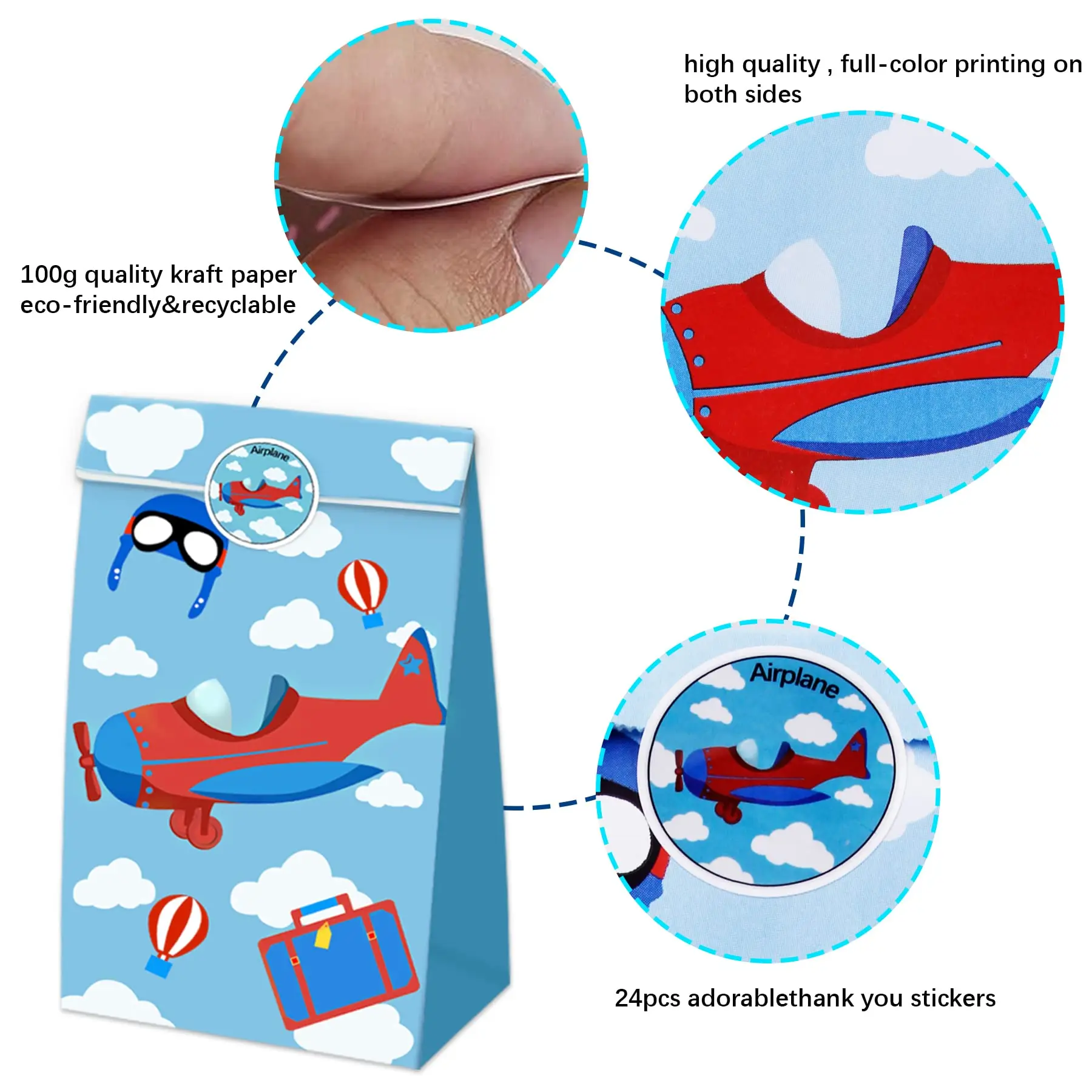 8 Pcs Paper Aircraft Goodie Bags For Kids Airplane Themed Birthday Party Decorations Baby Shower School Supplies Gift Treat Ba - 15 - View #2