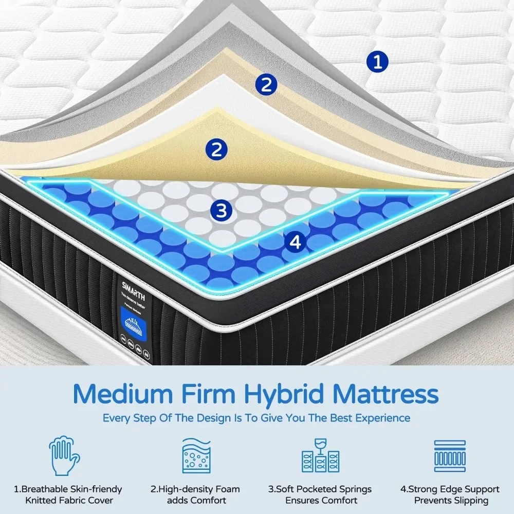 Queen Mattress 12 Inch, Upgrade Strengthen Hybrid Mattresses in a Box, Memory Foam Pressure Relief Queen Mattress 6