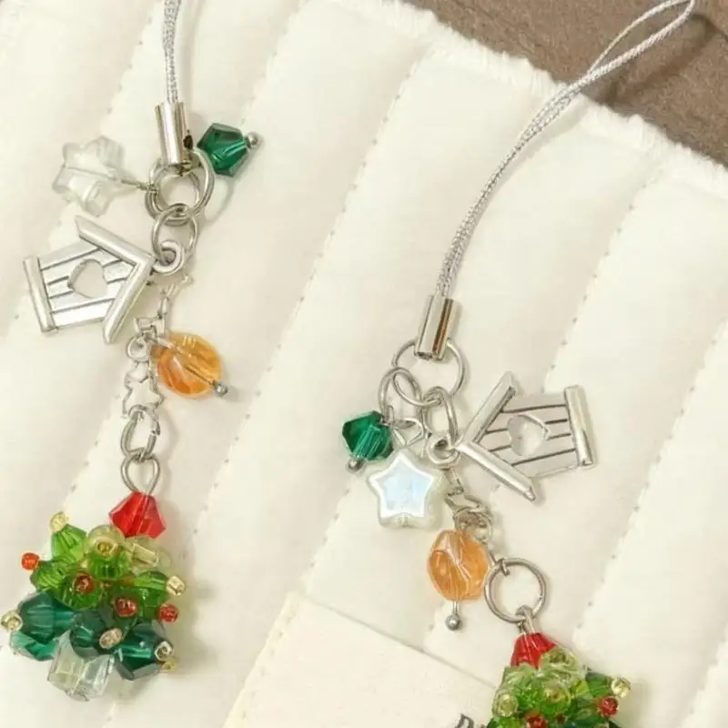 1Pcs Ins Style Aesthetic Girly Phone Lanyard Cute Star Pendant Keyring Y2K Trendy Christmas Tree Keychain Bag Charms Xmas Gift