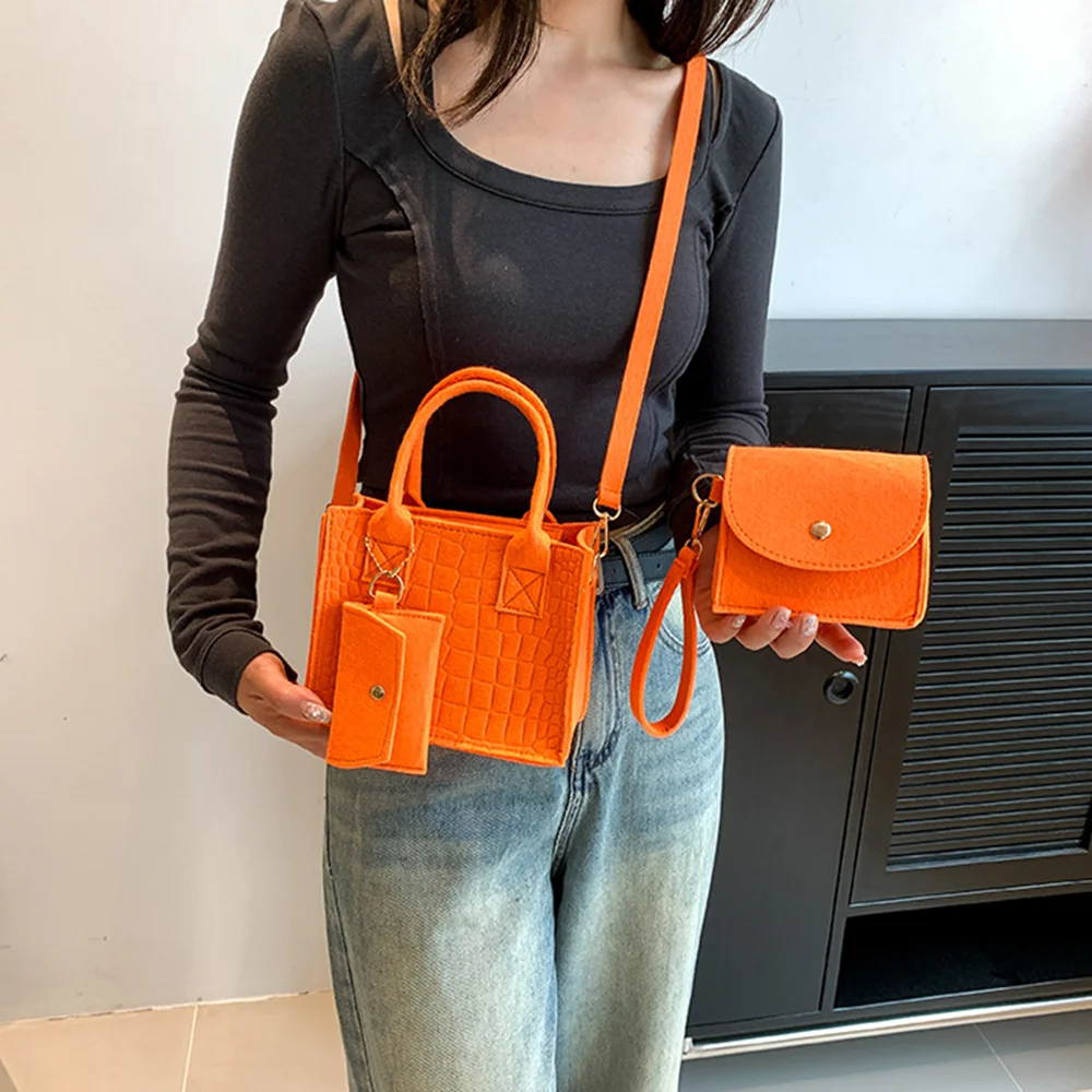 Fashion Felt Stone Pattern Single Shoulder Small Square Shopping Bag Kit Women Solid Color Crossbody Bags Tote Handbag