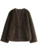 CHIC VEN Women's Jacket Loose Casual Solid Overcoat New Female Plush Coat V-neck Woman Outerwear Autumn Winter 2023 4