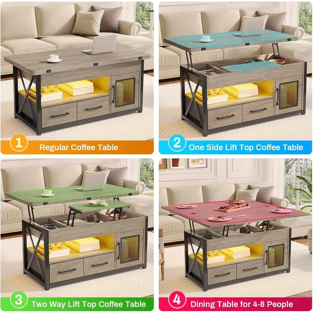 40" Lift Top Coffee Table, 4 in 1 Coffee Tables with Storage Cabinet for Living Room, Small Farmhouse Coffee Table 5