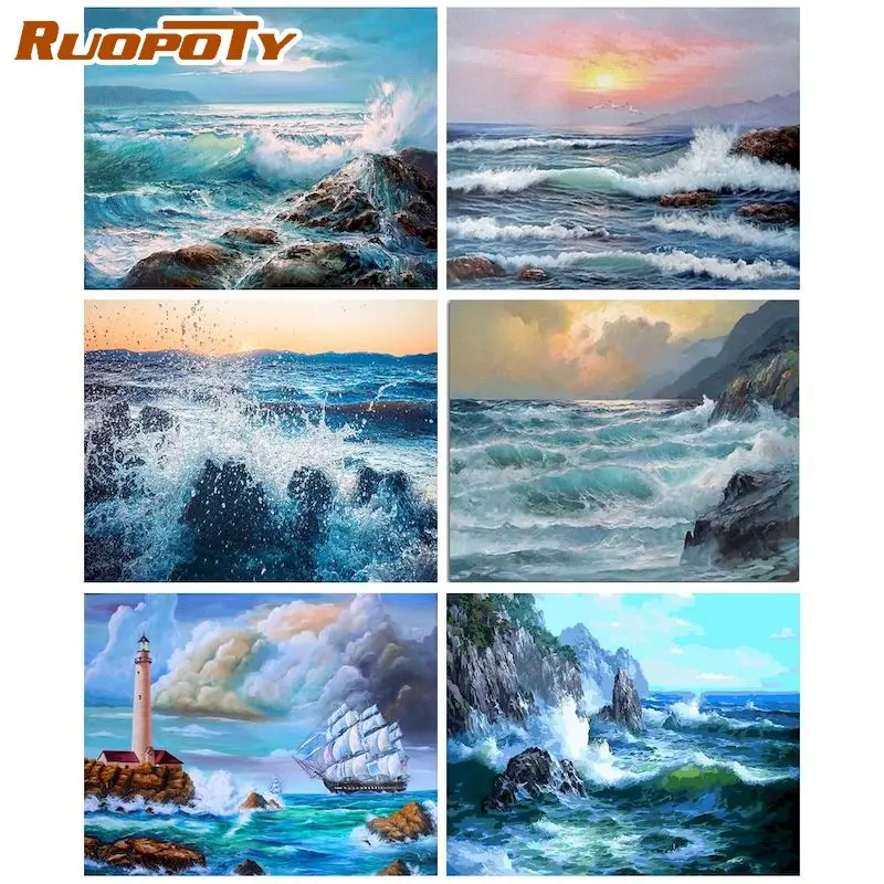 Sunrise Waves - Paint by Numbers Kit for Adults DIY Oil Painting Kit on  Canvas