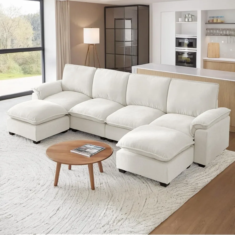 129" Modular Sectional Sofa with Reversible Chaise & Padded Armrests Deep Seat Cloud Couch Sectional Couches for Living Room 1