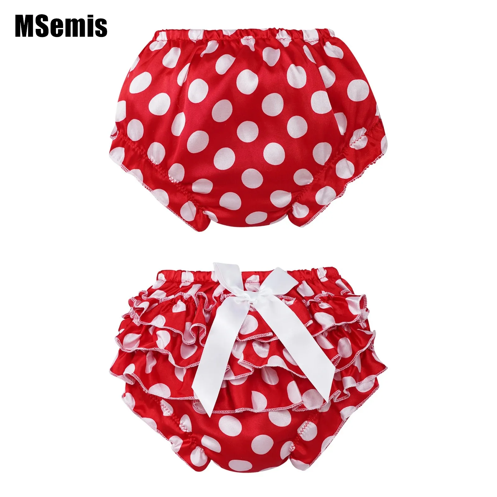 Baby Cotton Panties Girls Casual Briefs Elastic Waistband Ruffle Tiered Style Bow Waist Polka Dots Print