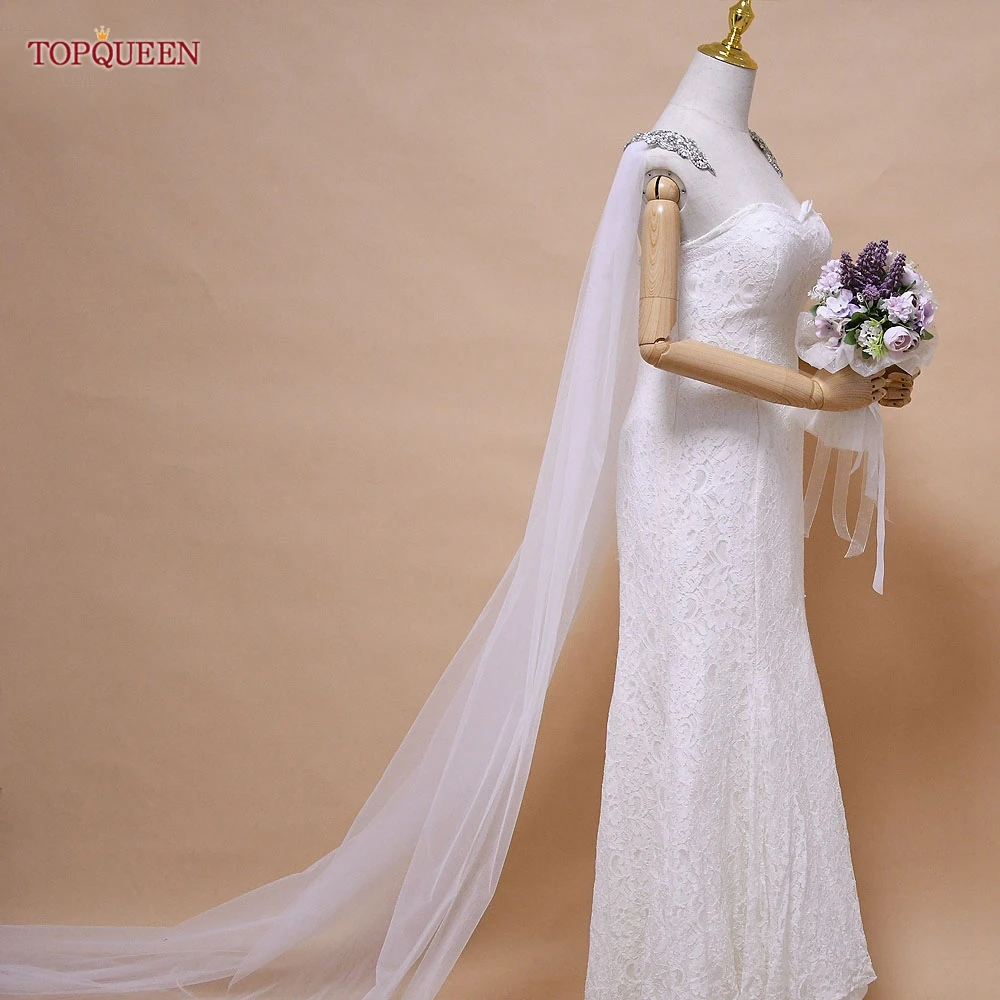

TOPQUEEN G19 Fashion Wedding Bridal Wraps Shawls Bolero Poet Sleeves Tulle Applique Cheap Wedding Wrap For Wedding Dress Gowns