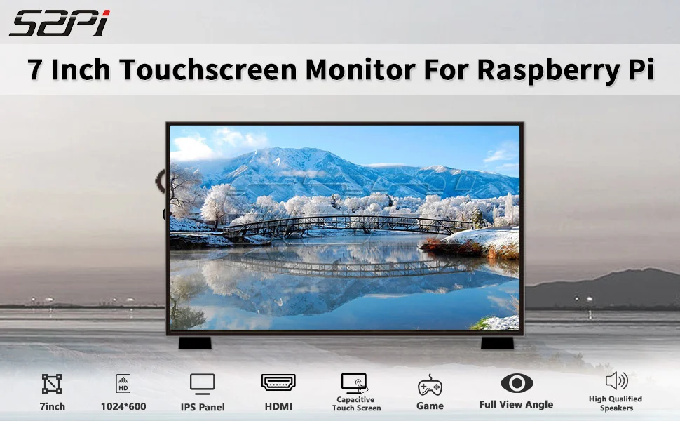 padrão, Raspberry Pi, PC com Windows, 52Pi, 1024x600, 60Hz, 7