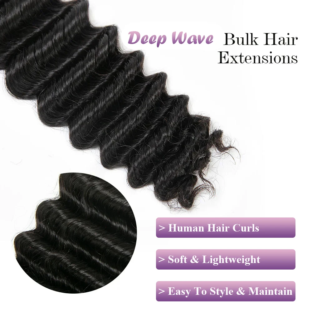 Human hair extensions Deep Wave No Weft Brazilian Remy Bulk Braiding