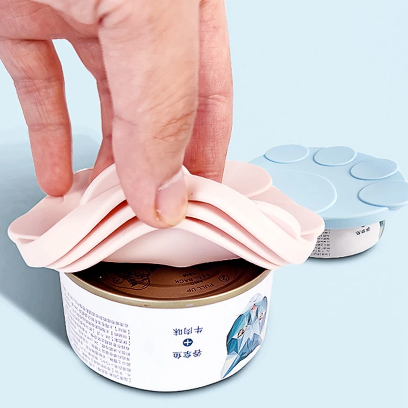 Cute Cat Paw Can Storage Cover Reusable Pet Food Cover Can Lid 2-in-1 Fresh-keeping Food Cover Spoon Tin Cans Food Accessories 2