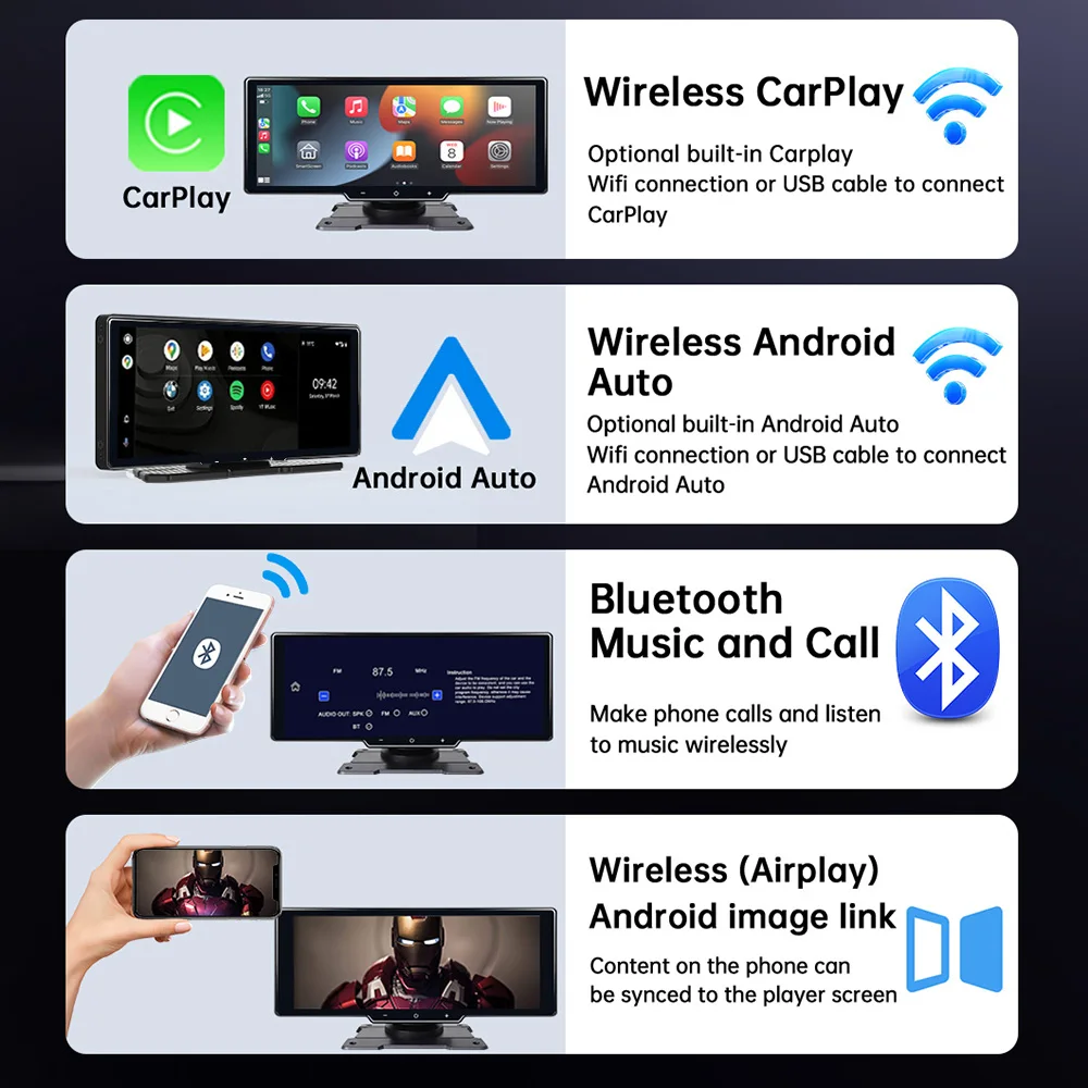 Portable Car Screen Universal Car Radio Multimedia Navigation Wireless CarPlay For Apple & Android Auto Mirror Music Player