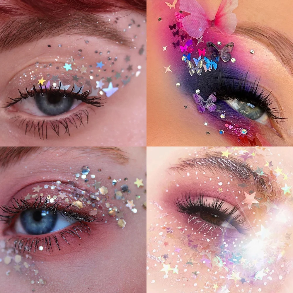 6jars/set Face/Eye Glitter Gel for Kids Sparkling Sequins Cream for Eyeshadow Face Hair Body Halloween Party Eye Decorations 6