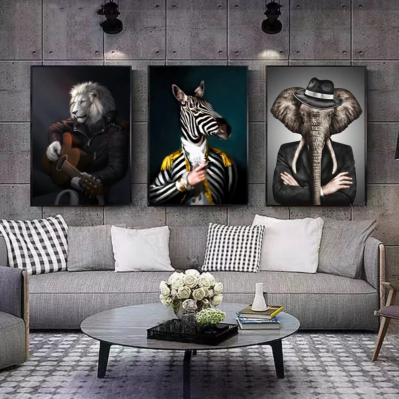 

Zebra Lion Elephant Animals Art Poster Creative Wall Oil Painting Printing Canvas Prints Home Living Room Decoration