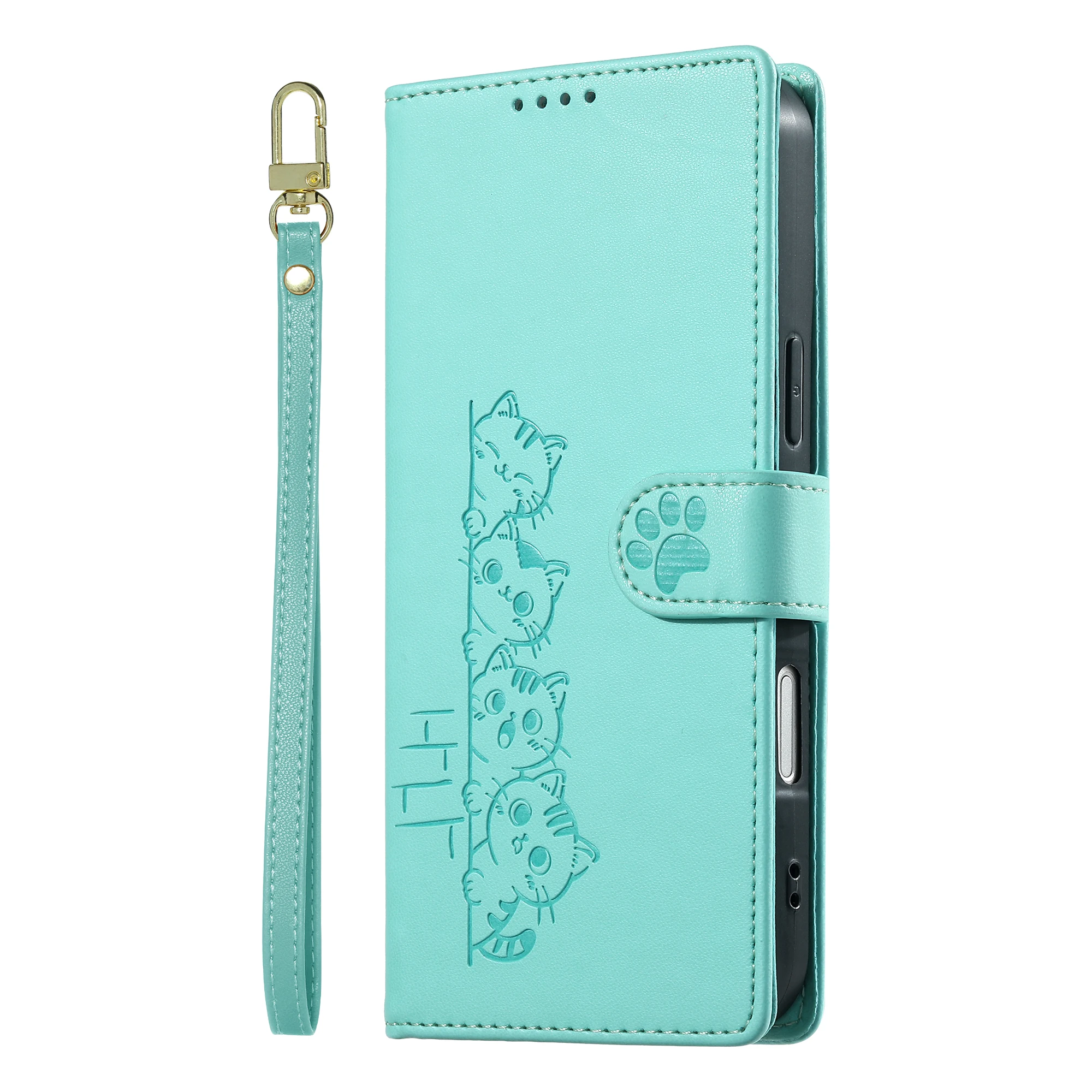 Cute Cat Leather Flip Phone Case with Strap - Stylish  Design