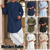 NEW Men's Muslim Shirt Stand Collar Long Sleeve Robe Islamic Arab Kaftan Solid Color Streetwear Casual Men Clothing Cotton Linen
