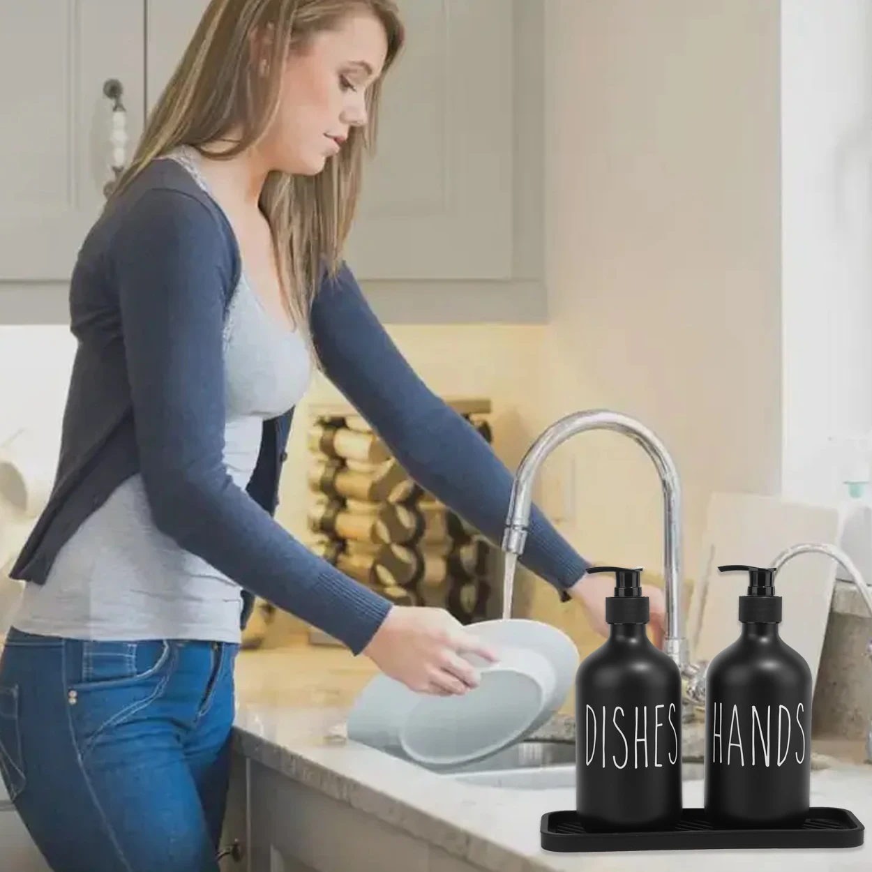 Description Picture 5 of item3Pack Black Dish Hands Soap Dispenser Bottle Kitchen Dishes Detergent Storage Bottle Refillable Soap Printing Container