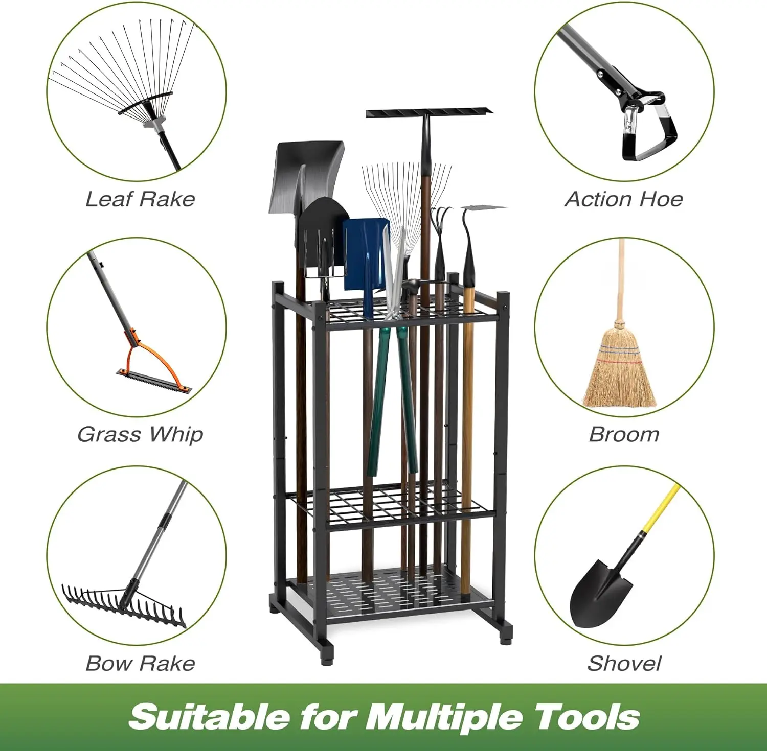 Garden Tool Organizer, Yard Tool Tower Rack for Garage Organization and Storage, Up to 35 Long-Handled Tools/Rakes/Brooms, Heavy 6