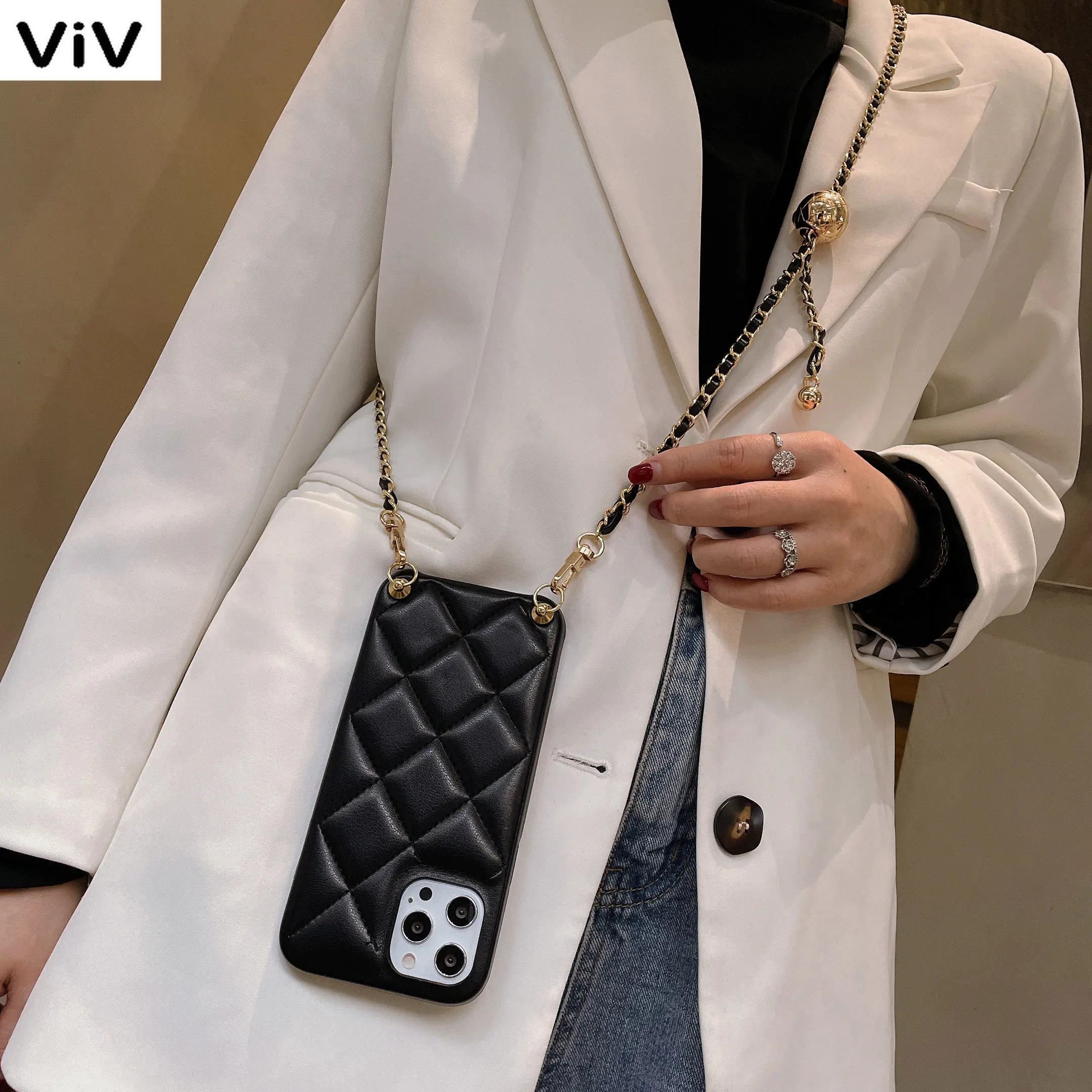 

Роскошный чехол для телефона с ремешком через плечо, ожерелье, браслет, кожаная цепочка, Ромб, чехол для iPhone 13 11 12 14 Pro Max XR X XS, чехол