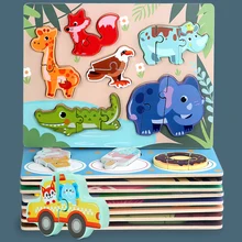 

Children's Animal Fruit Wooden Puzzle Board Laser Cutting No Burrs Stereo Scene 3d Puzzle 9 Style Education Jigsaw Toddler Toys