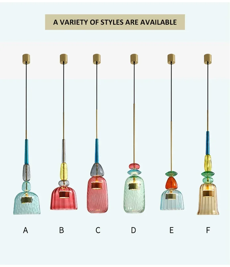 Description Picture 3 of itemColorful Glass LED Pendant Ceiling Lamp Bar Bedroom Room Restaurant Led Chandelier Modern Home Decor Lights Indoor Lighting