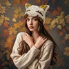 Japanese Autumn and Winter Cute Cat Ears Pullover Hat Hand-crocheted Grandmother Grid Hollow Trend Skull Beanie Cap for Women's 1