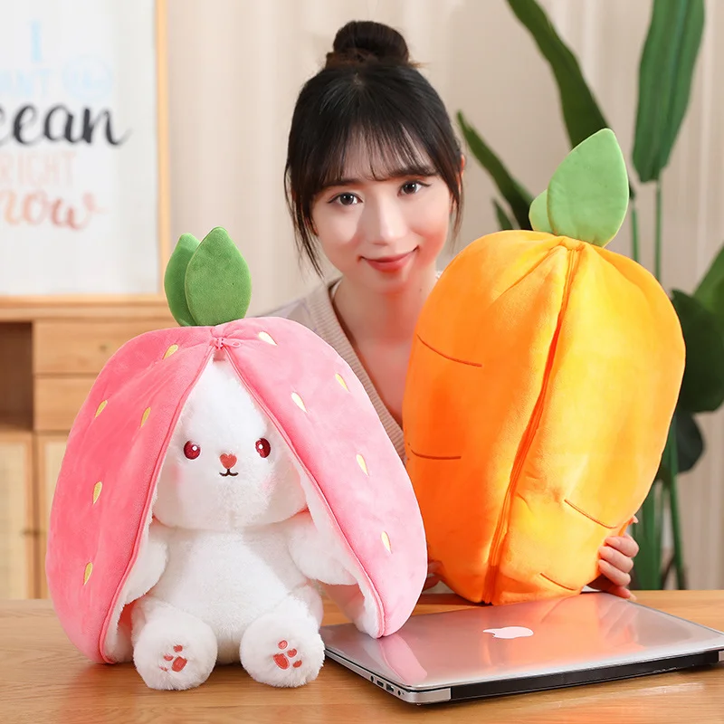 1PC 20/25/50/60/70CM Creative Gift Soft Pillow Kawaii Cosplay Rabbit Plush Dolls Cute Strawberry Carrot Transform Bunny Toy