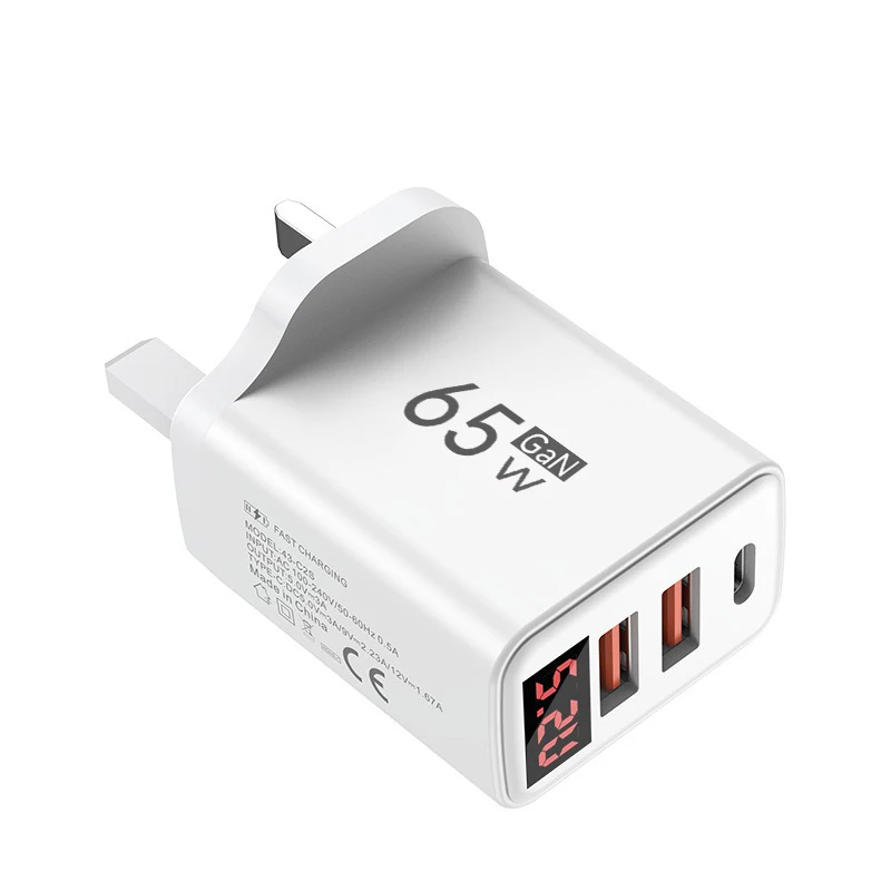 Caricatore rapido doppio USB da 65 W Display digitale per telefono cellulare Tipo C Adattatore da parete Quick Charge 3.0 per iPhone 14 Pro Oneplus Xiaomi 14
