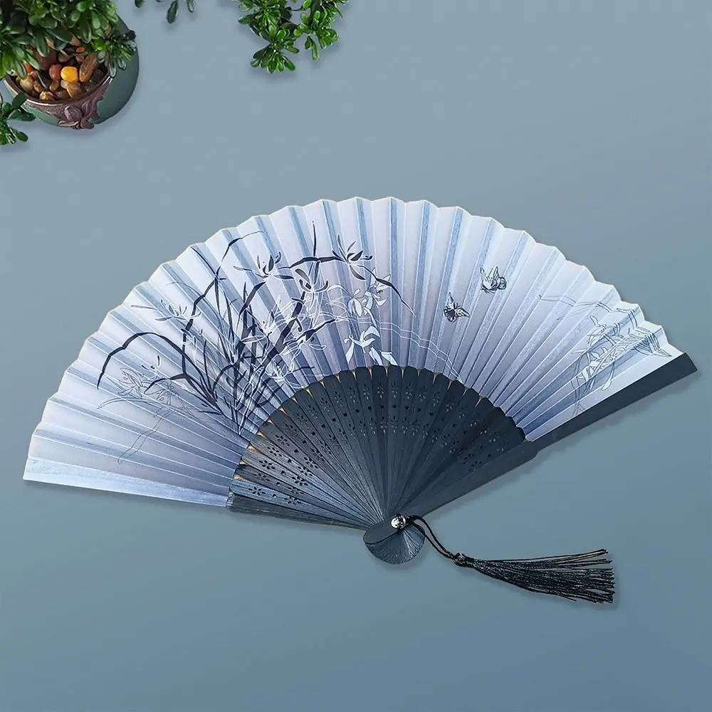 Folding Fan Hand Fan Wooden Hand Fan Silk Fans Chinese Vintage Colorful Silk Hand Fan Tassel Bamboo Shank Classical Dance Home Decoration