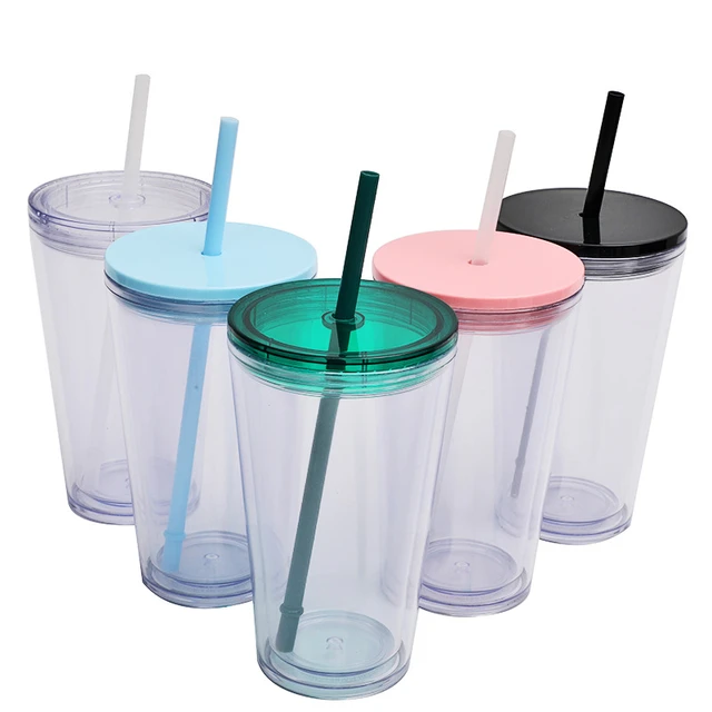 Double Wall Plastic Tumblers Lids Straws  Reusable Cups Lids Straws -  Double Wall - Aliexpress