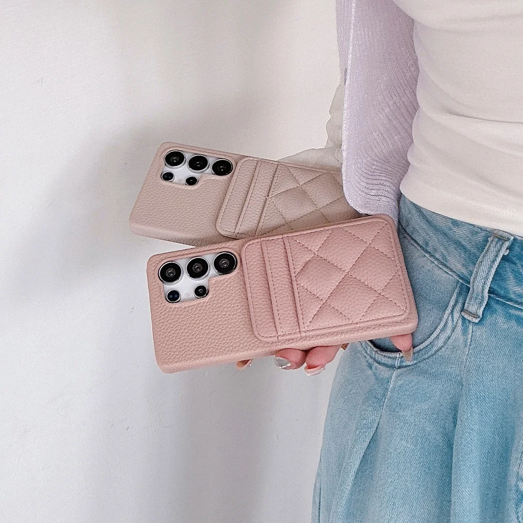 Luxury 3D Grid Leather Wallet Case with Dual Card Slots
