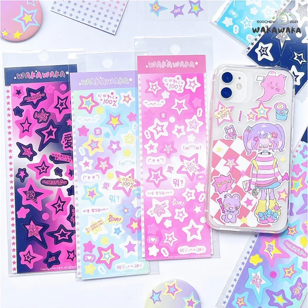 Cute Colorful Star Pattern Stickers DIY Scrapbooking Kpop Idol Photo Card Deco Materials Sticker Stationery