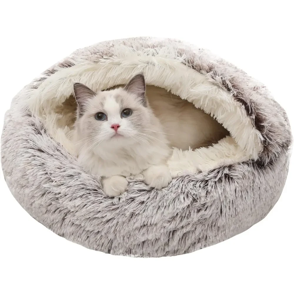 

Dog Beds & Cat Cave Bed with Hooded Cover,Removable Washable Round Beds for Small Medium Pets 15/25 lbs(Medium,24"x24")