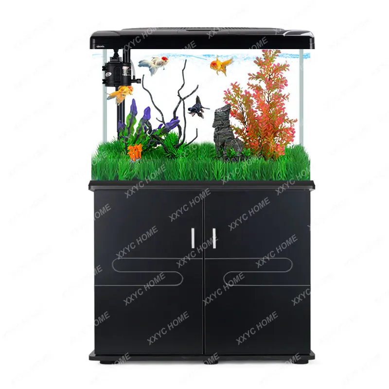 

Creative Fish Tank Ecology Aquarium Small and Medium-Sized Ultra-White Glass Fish Globe with Base Cabinet Household Living Room