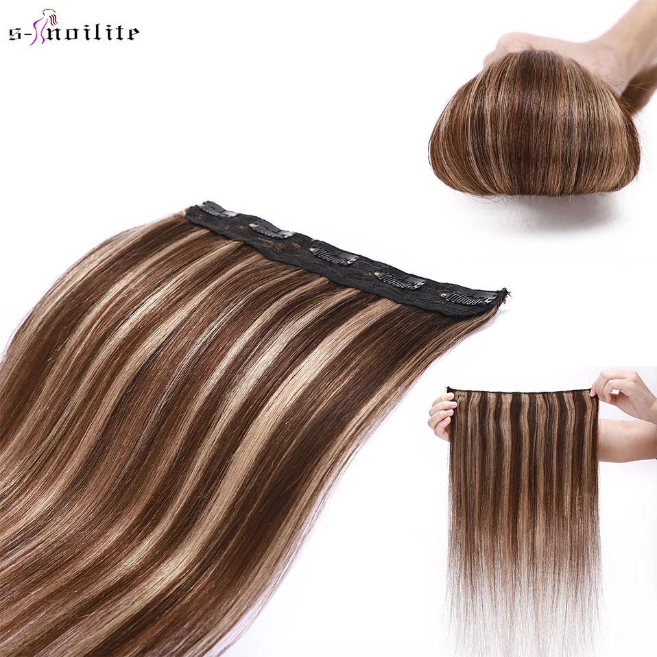 S-noilite 8-24" 40-60g Non-Remy 100% Human 1Piece With 5Clips Straight Clip in Human Hair Extensions Around Head Hair Extensions