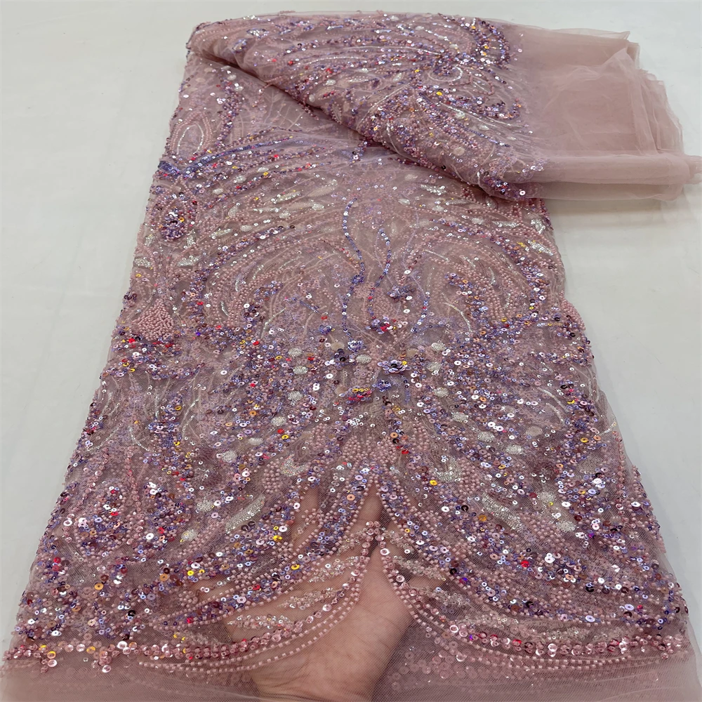 

SJ Lace Luxury High Quality 2022 African Sequins Fabric With Heavy Beaded Embroidered French Organza Net Mesh Lace Dress jj-0425