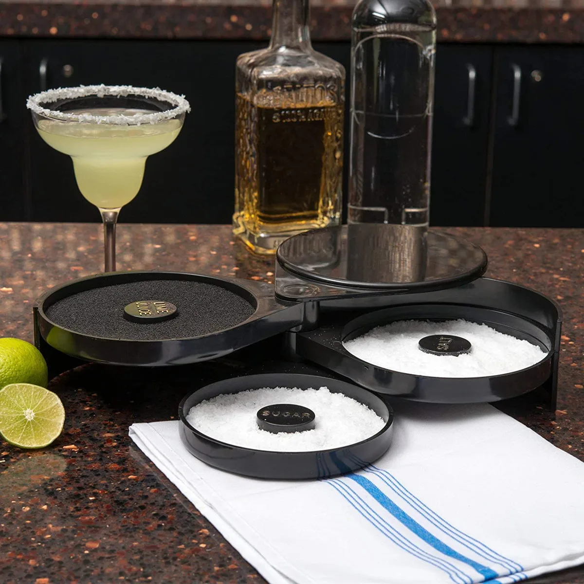 Salt Rimmer Box with 2Sponges 3-Tier Bar Juice Cocktail Seasoning Rimmers Bartender Tool salt rimmer box For Bar Party