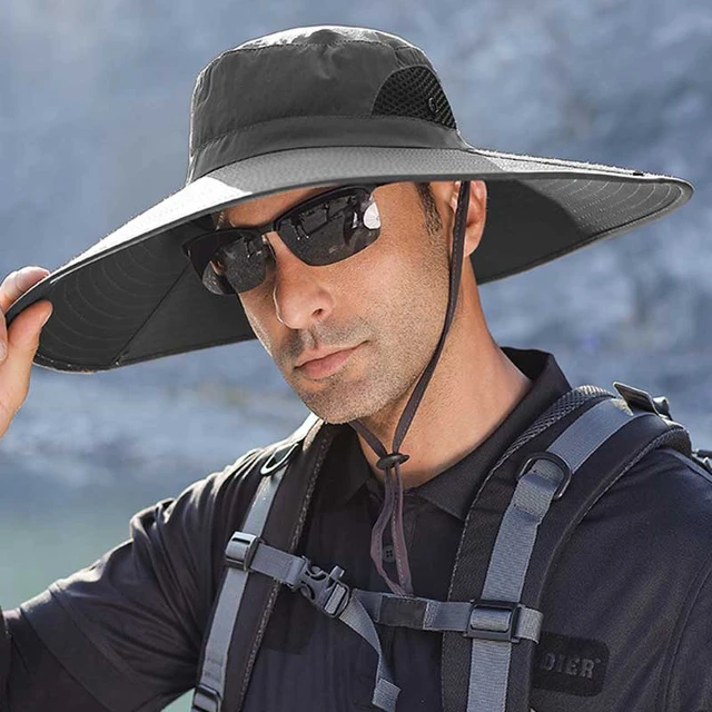 Sombrero de cubo de ala ancha para hombre, gorra de Panamá impermeable,  Anti-UV, malla plegable de secado rápido, para senderismo y pesca, 14cm -  AliExpress