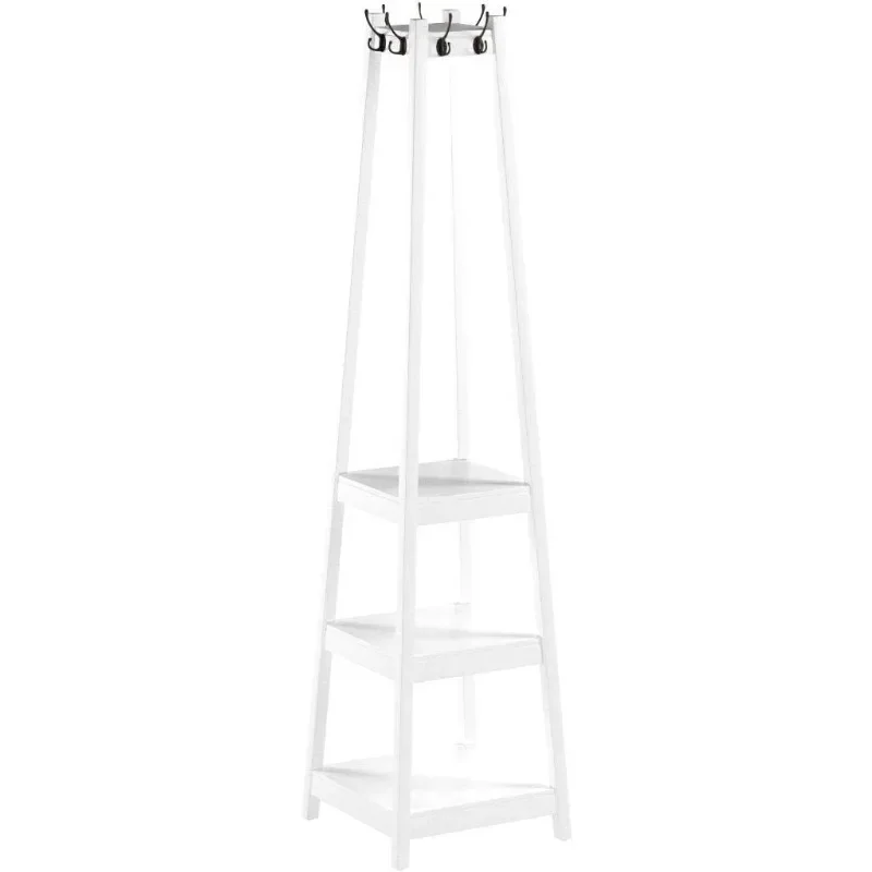 Coat Rack with 3-Tier Storage Shelves, white Finish 5