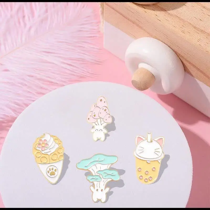 Эмалированные булавки с едой гриб мороженое боба чай кошачья лапа броши сумка
