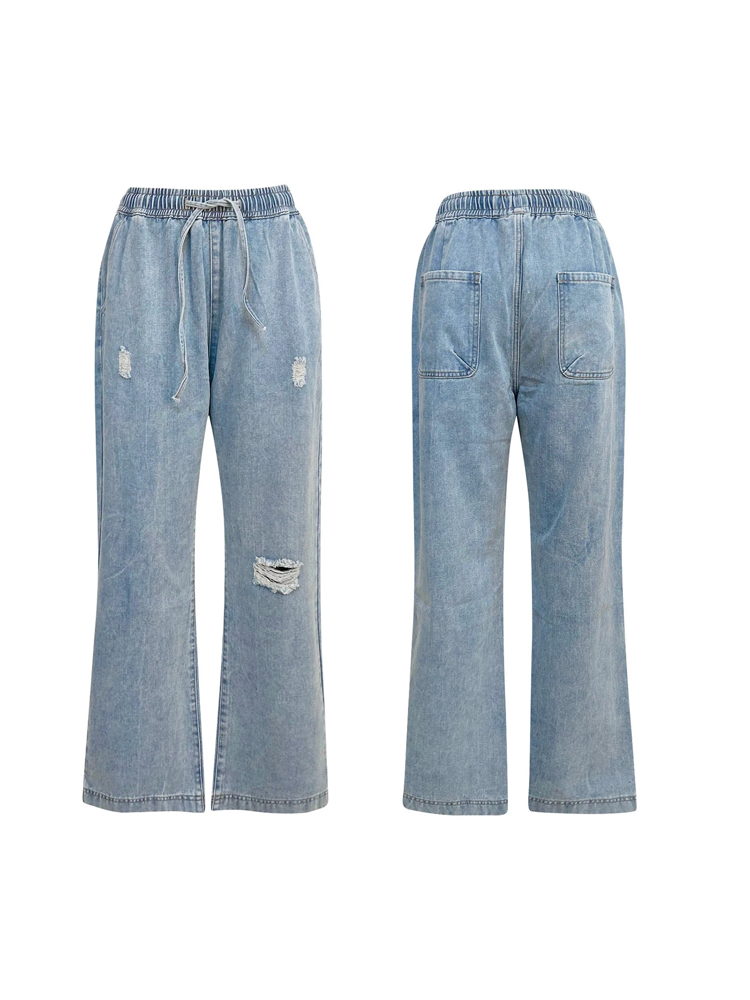 Women s Distressed Oversized Denim Trousers with Adjustable Drawstring Waistband and Spacious Pockets for a Relaxed Look