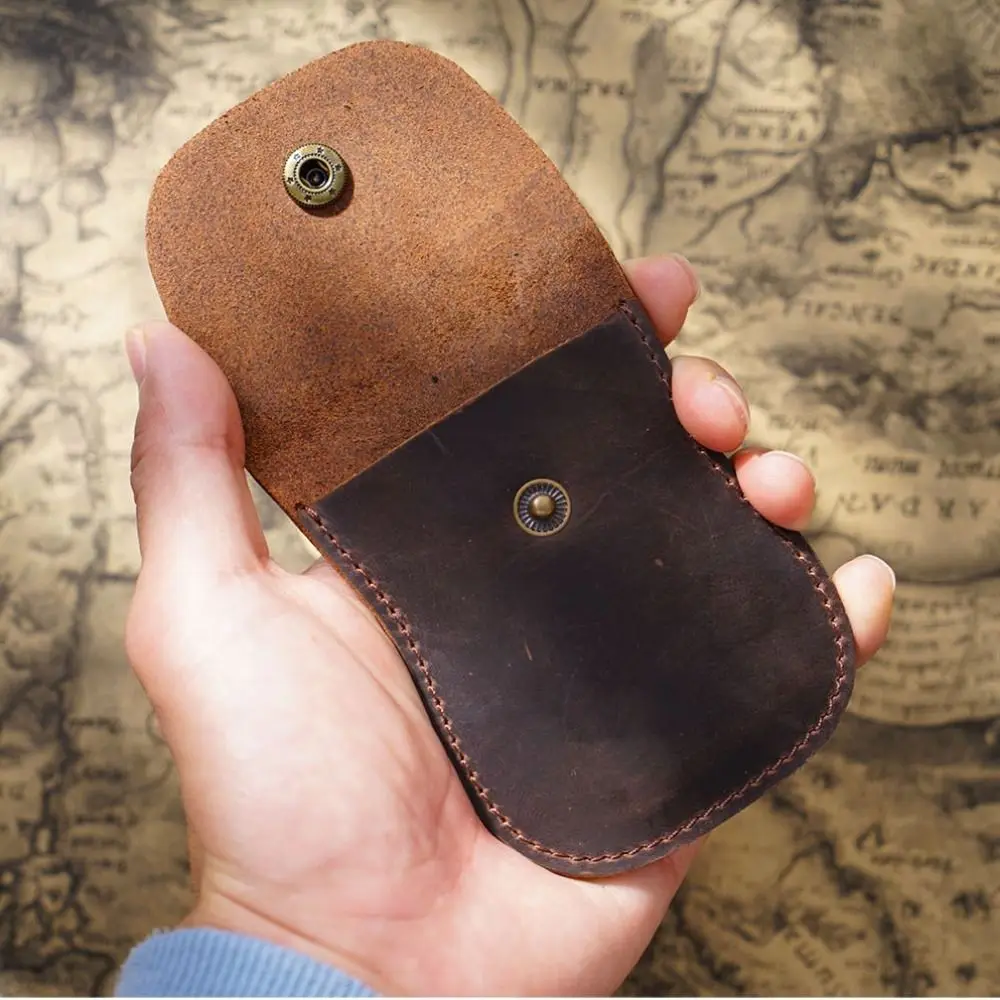 Handmade Cowhide Leather Coin Wallet Unisex Small Vintage Purse Portable  Hasp Money Bag Credit Card Holder Key Storage Pouch